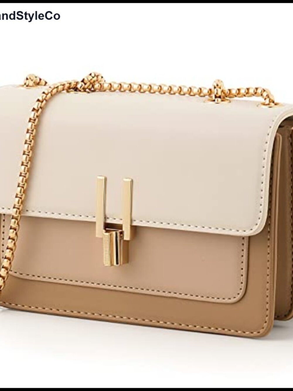 Faux Leather Color-Block Crossbody Bag with Turn Lock Closure, Satchel Handbag